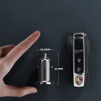 Joyroom mini dual port USB Type C / USB 45 W 5 A smart car charger Power Delivery Quick Charge 3.0 AFC SCP gray (C-A35)