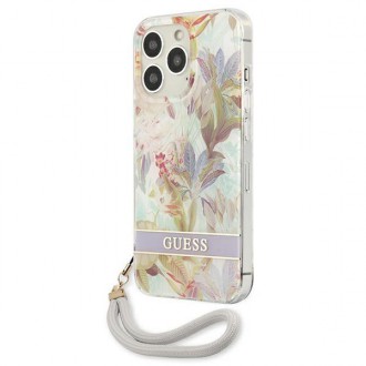 Guess GUHCP13LHFLSU iPhone 13 Pro / 13 6,1&quot; fialové/fialové pevné pouzdro Flower Strap