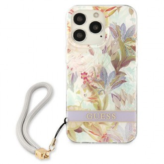 Guess GUHCP13LHFLSU iPhone 13 Pro / 13 6,1&quot; fialové/fialové pevné pouzdro Flower Strap