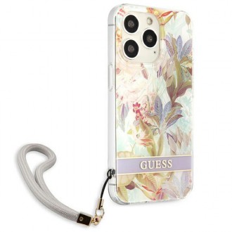 Guess GUHCP13LHFLSU iPhone 13 Pro / 13 6,1&quot; fialové/fialové pevné pouzdro Flower Strap