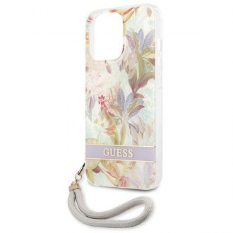 Guess GUHCP13LHFLSU iPhone 13 Pro / 13 6,1&quot; fialové/fialové pevné pouzdro Flower Strap