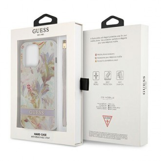Guess GUHCP13LHFLSU iPhone 13 Pro / 13 6,1&quot; fialové/fialové pevné pouzdro Flower Strap