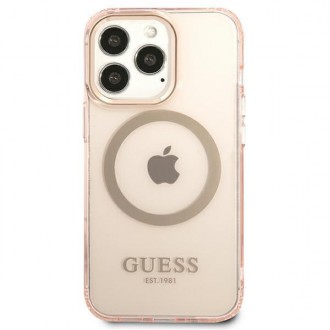 Guess GUHMP13LHTCMP iPhone 13 Pro / 13 6,1&quot; růžové/růžové pevné pouzdro Gold Outline Translucent MagSafe