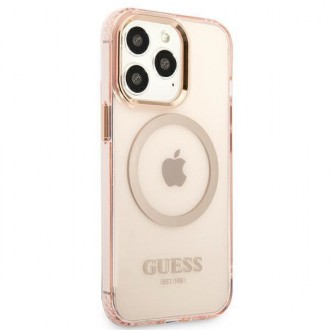 Guess GUHMP13LHTCMP iPhone 13 Pro / 13 6,1&quot; růžové/růžové pevné pouzdro Gold Outline Translucent MagSafe