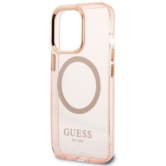 Guess GUHMP13LHTCMP iPhone 13 Pro / 13 6,1&quot; růžové/růžové pevné pouzdro Gold Outline Translucent MagSafe