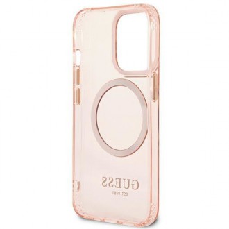 Guess GUHMP13LHTCMP iPhone 13 Pro / 13 6,1&quot; růžové/růžové pevné pouzdro Gold Outline Translucent MagSafe