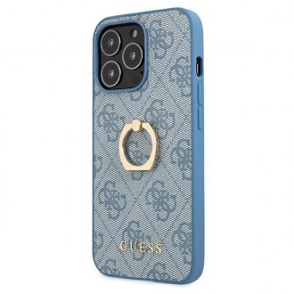 Guess GUHCP13L4GMRBL iPhone 13 Pro / 13 6,1&quot; modro/modrý pevný obal 4G s kroužkovým stojánkem