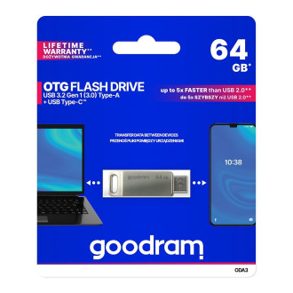 Flash disk 64GB USB 3.2 Gen 1 USB / USB C OTG ODA3 Goodram – stříbrný