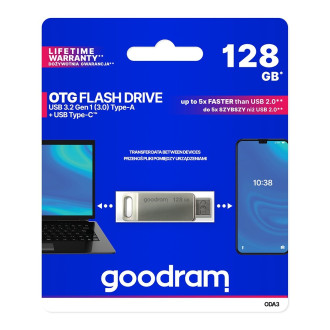 Flash disk 128GB USB 3.2 Gen 1 USB / USB C OTG ODA3 Goodram – stříbrný