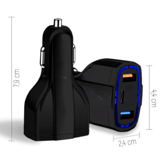 Wozinsky USB x2 a USB C nabíječka do auta černá (WCC-01)