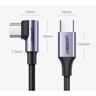 Ugreen angled cable USB Type C - USB Type C Power Delivery 60 W 20 V 3 A 2 m black-gray cable (US255 50125)