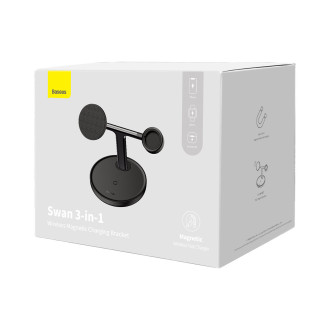 Baseus Swan stand 3in1 magnetic charger with USB Type C cable 1m black (WXTE000101)