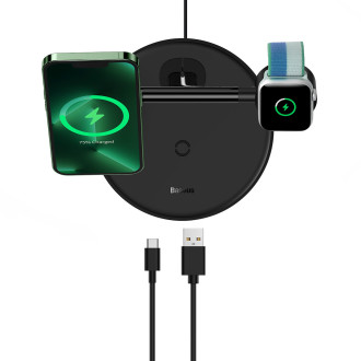 Baseus Swan stand 3in1 magnetic charger with USB Type C cable 1m black (WXTE000101)