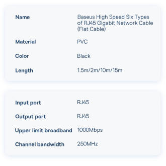 Baseus high Speed Six types of RJ45 Gigabit network cable (flat cable)10m Black