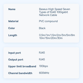 Baseus Speed Seven High Speed Network Cable RJ45 10Gbps 5m Black (WKJS010501)