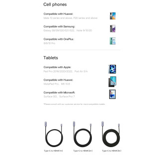 Baseus High Definition Series adapter cable USB Type C - HDMI 2.0 4K 60Hz 3m black (WKGQ010201)
