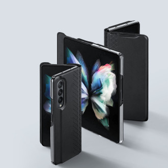 Pouzdro Dux Ducis Bril pro Samsung Galaxy Z Fold 3 flip cover card stojánek na peněženku černý