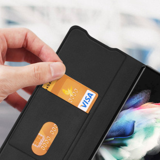 Pouzdro Dux Ducis Bril pro Samsung Galaxy Z Fold 3 flip cover card stojánek na peněženku černý
