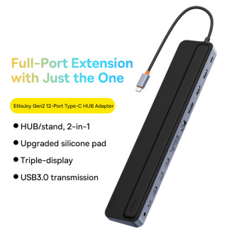 Baseus EliteJoy Gen2 univerzální USB HUB 12v1 s USB-C kabelem 25cm stojan na notebook USB-A / USB-C / DP / HDMI / SD / TF / RJ45 / 3,5 mm jack / PD 10