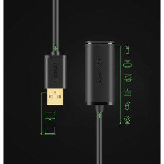 Ugreen aktivní prodlužovací kabel USB-A (samec) - USB-A (samice) USB 2.0 480Mb/s 20m černý (US121)
