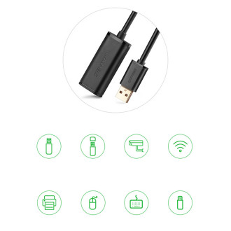 Ugreen aktivní prodlužovací kabel USB-A (samec) - USB-A (samice) USB 2.0 480Mb/s 20m černý (US121)