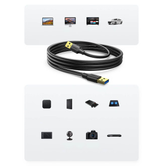 Ugreen kabel USB-A - USB-A USB3.0 5 Gb/s 0,5 m černý (US128)