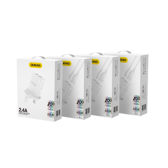 Dudao nástěnná nabíječka s UK zástrčkou (Velká Británie) 2xUSB-A 2,4A bílá + USB-A kabel - microUSB 1m