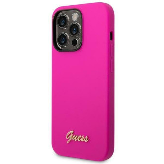 Guess GUHCP14LSLSMF iPhone 14 Pro 6.1" fuchsiové/fuschia pevné pouzdro silikonové Vintage zlaté logo