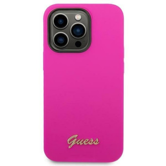 Guess GUHCP14LSLSMF iPhone 14 Pro 6.1" fuchsiové/fuschia pevné pouzdro silikonové Vintage zlaté logo