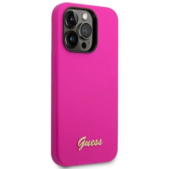 Guess GUHCP14LSLSMF iPhone 14 Pro 6.1" fuchsiové/fuschia pevné pouzdro silikonové Vintage zlaté logo
