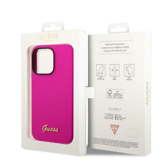 Guess GUHCP14LSLSMF iPhone 14 Pro 6.1" fuchsiové/fuschia pevné pouzdro silikonové Vintage zlaté logo