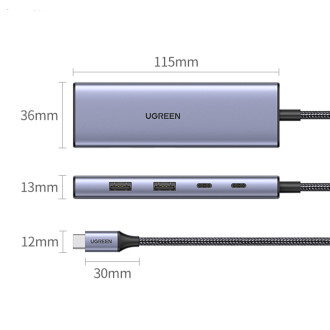 HUB USB C - HDMI / 2x USB C / 2x USB A Ugreen CM500 - šedý