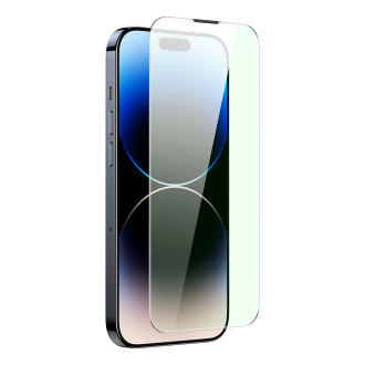 Tvrzené sklo Baseus pro celou obrazovku pro iPhone 14 Pro Max s filtrem proti modrému světlu a 0,3mm krytem reproduktoru + montážním rámečkem