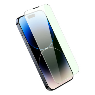 Tvrzené sklo Baseus pro celou obrazovku pro iPhone 14 Pro Max s filtrem proti modrému světlu a 0,3mm krytem reproduktoru + montážním rámečkem