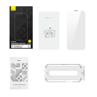 Baseus Tempered Glass pro iPhone 14 / 13 Pro / 13 Full Screen s krytem reproduktoru 0,4 mm + montážní sada