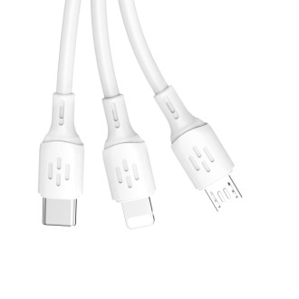 USB kabel - USB C / micro USB / Lightning 480 Mb/s 6A 1,2 m - bílý