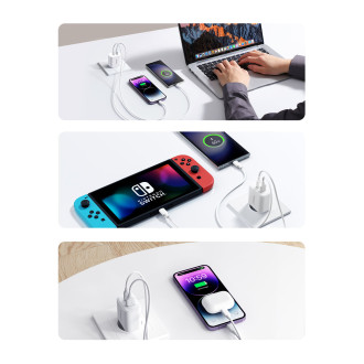 Joyroom JR-TCF05 20W USB-C / USB-A Rychlá dvouportová nástěnná nabíječka – bílá + USB-C – Lightning 1m