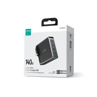 Rychlonabíječka GaN 140W 3 x USB-C / USB-A Joyroom JR-TCG05EU - černá + USB-C kabel - USB-C 240W 1,2m