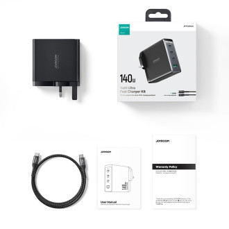 Rychlonabíječka GaN 140W 3 x USB-C / USB-A Joyroom JR-TCG05EU - černá + USB-C kabel - USB-C 240W 1,2m