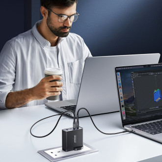 Rychlonabíječka GaN 140W 3 x USB-C / USB-A Joyroom JR-TCG05EU - černá + USB-C kabel - USB-C 240W 1,2m