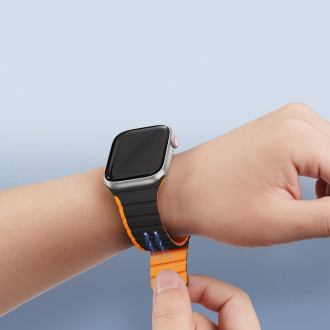 Magnetický řemínek Apple Watch SE, 8, 7, 6, 5, 4, 3, 2, 1 (41, 40, 38 mm) Dux Ducis řemínek (verze LD) – černý a oranžový