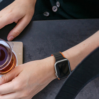 Magnetický řemínek Apple Watch SE, 8, 7, 6, 5, 4, 3, 2, 1 (41, 40, 38 mm) Dux Ducis řemínek (verze LD) – černý a oranžový