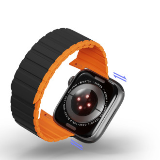 Magnetický řemínek Apple Watch SE, 8, 7, 6, 5, 4, 3, 2, 1 (41, 40, 38 mm) Dux Ducis řemínek (verze LD) – černý a oranžový