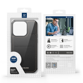 Pouzdro 3 v 1 pro iPhone 13 Pro s peněženkou MagSafe Wallet RFID Blocking Stand Dux Ducis Rafi Mag - Black