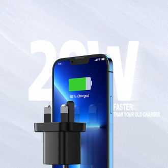 [RETURNED ITEM] Joyroom Fast UK Wall Charger USB Type C + USB 20W PD QC3.0 Black (L-QP207)