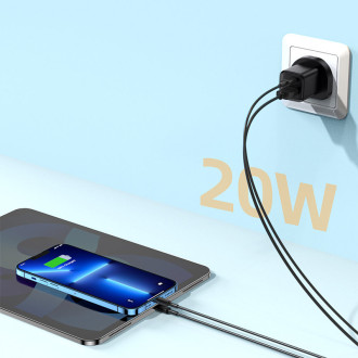 [RETURNED ITEM] Joyroom Fast UK Wall Charger USB Type C + USB 20W PD QC3.0 Black (L-QP207)