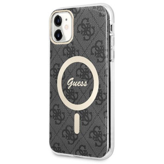 Set Guess GUBPN61H4EACSK pouzdro+nabíječka iPhone 11 6,1" černý/černý pevný obal 4G Print MagSafe