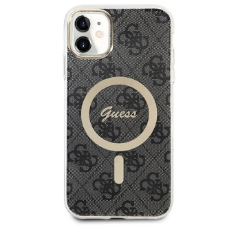 Set Guess GUBPN61H4EACSK pouzdro+nabíječka iPhone 11 6,1" černý/černý pevný obal 4G Print MagSafe
