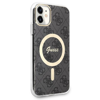 Set Guess GUBPN61H4EACSK pouzdro+nabíječka iPhone 11 6,1" černý/černý pevný obal 4G Print MagSafe