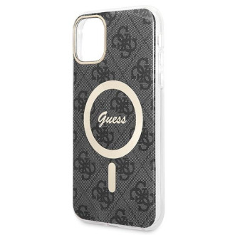Set Guess GUBPN61H4EACSK pouzdro+nabíječka iPhone 11 6,1" černý/černý pevný obal 4G Print MagSafe